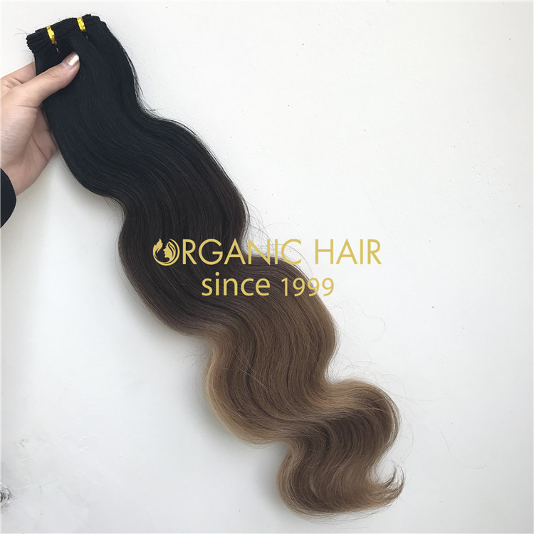 Customized human hand tied wefts rooted color body wave X208